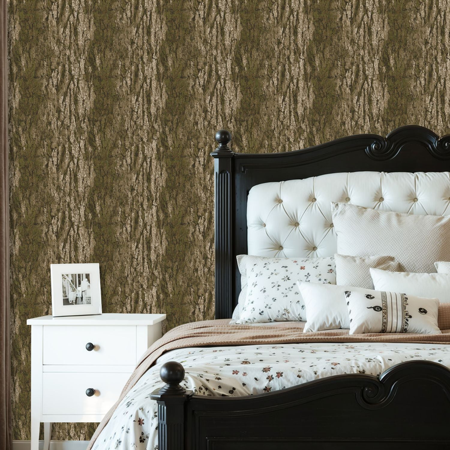 Peel and Stick Wallpaper 23.6in x 9.8ft Textured Bark Moss Earthy Tones Contact Paper Vinyl Waterproof Self Adhesive Wall Paper for Shelf Cabinet Hunting Cabin