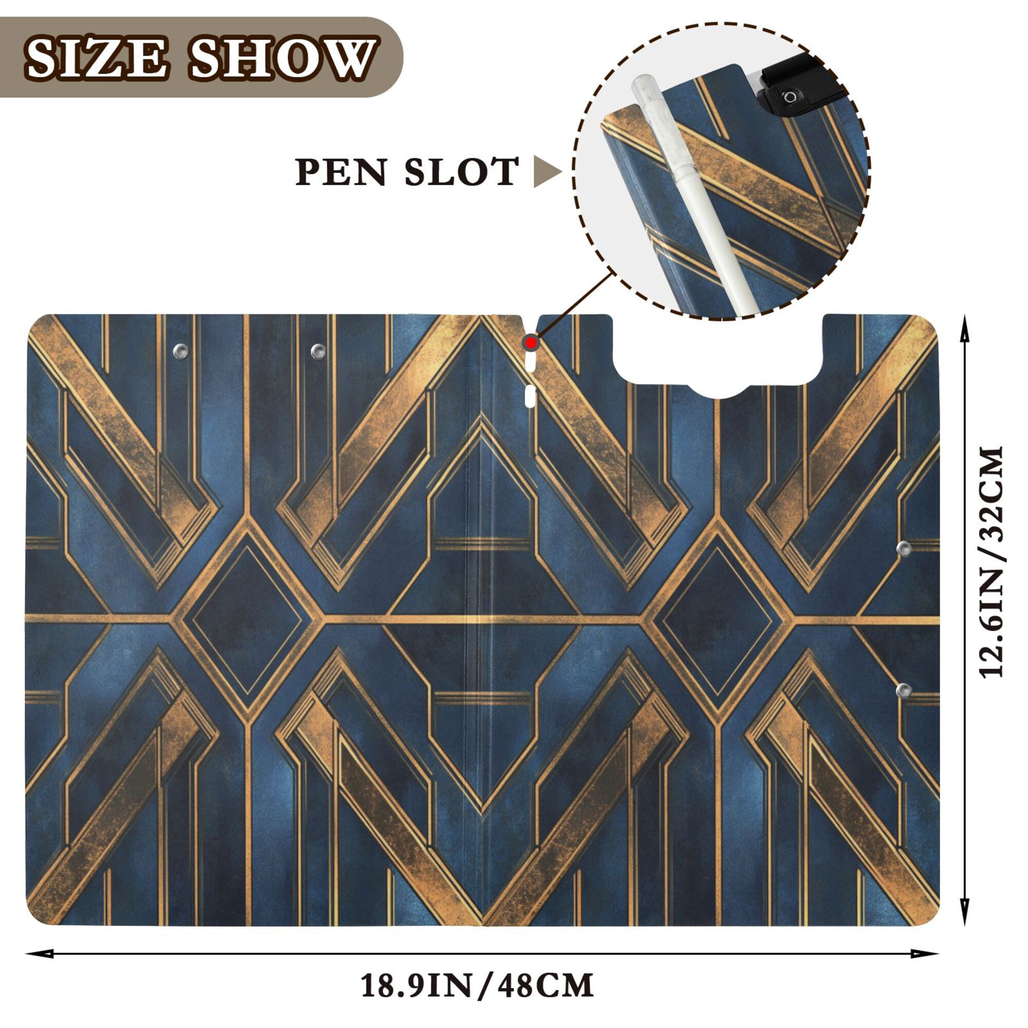 FORMRS A4 Clipboard Folder with Pen Holder Horizontal Foldable School Office Binder, Elegant Geometric Pattern