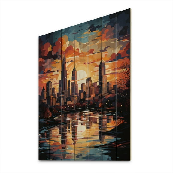 Designart "City Charlotte composition I" Cityscapes Print on Natural Pine Wood