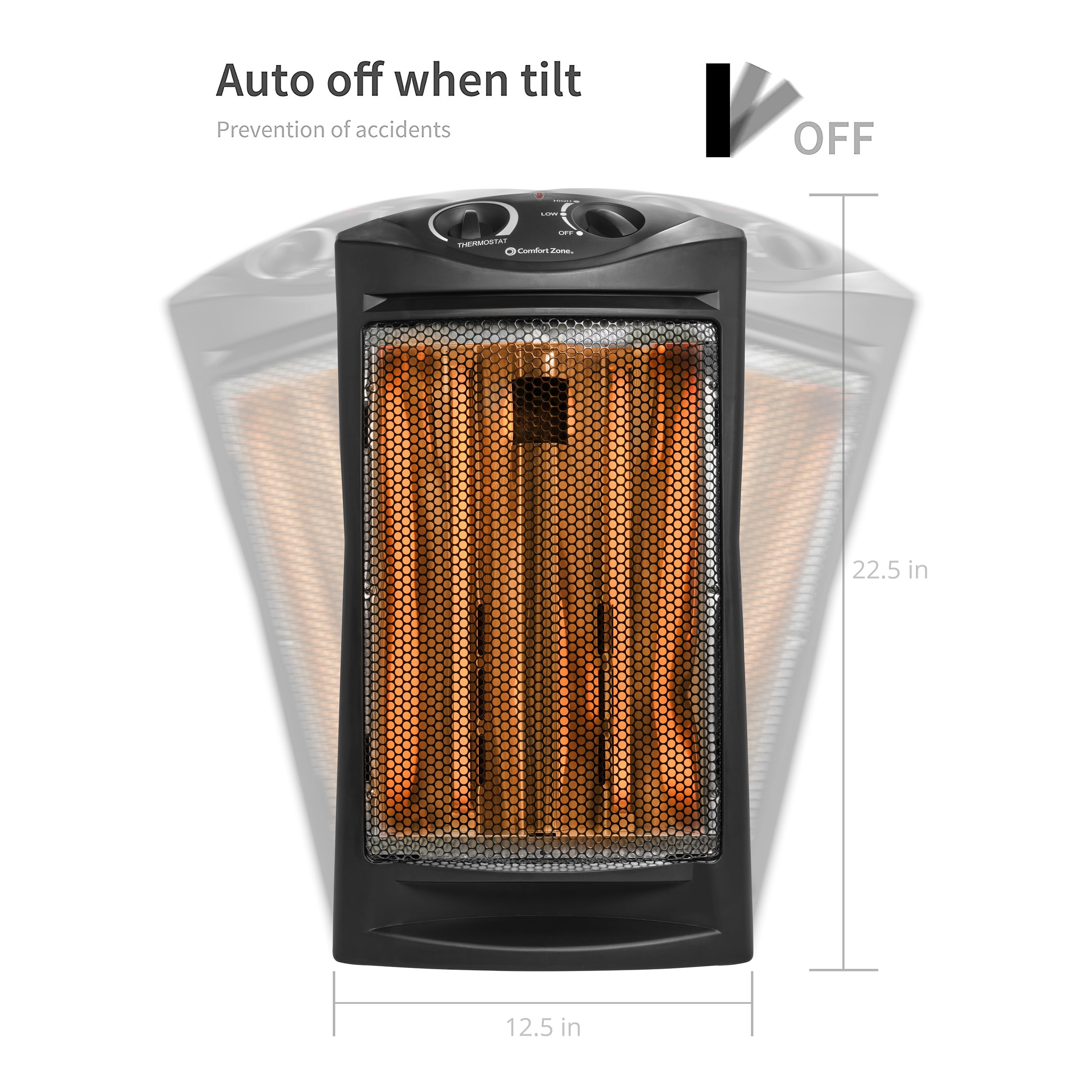 Comfort Zone 1,500-Watt Electric Quartz Infrared Radiant Tower Heater with  3 Heat Settings and Overheat Protection, Black - Walmart.com