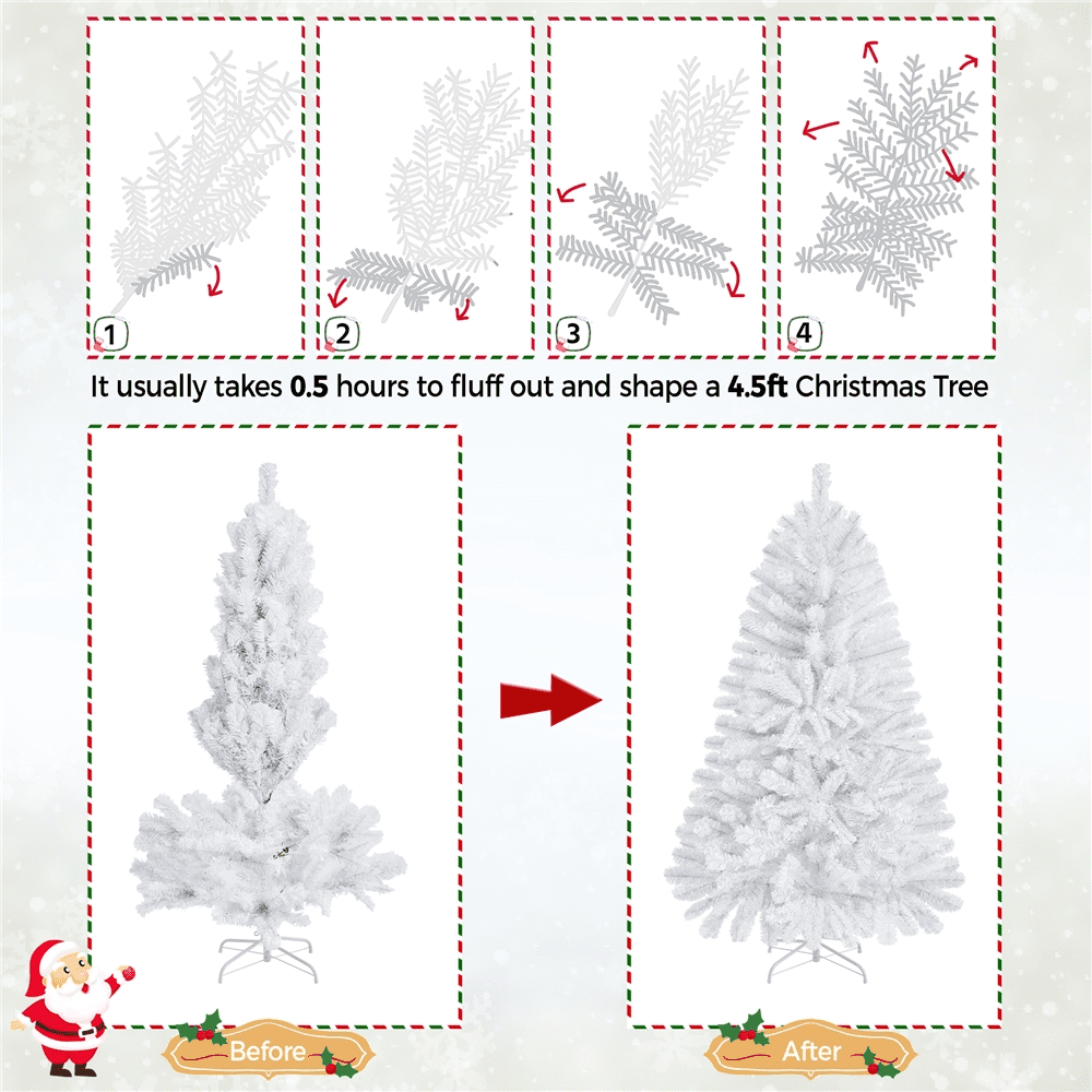 Alden Design 4.5ft Pre-lit Flocked Artificial Christmas Tree with Foldable Stand, White