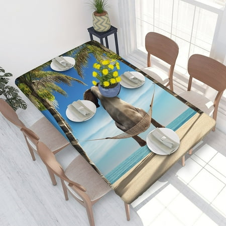 

Elastic Edge Fitted Tablecloth Elephant Sitting Hammock for Rectangle Table 4 FT 30 X 48 Inch