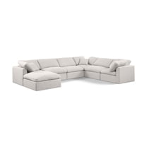 Meridian Furniture Indulge 193.5" Fabric U-Shaped Modular Sectional in Cream