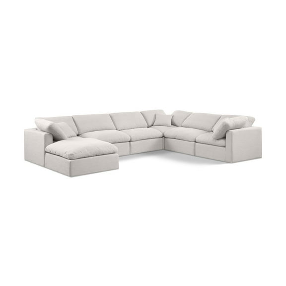 Meridian Furniture Indulge 193.5" Fabric U-Shaped Modular Sectional in Cream