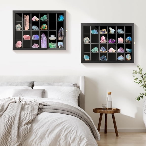 Adjustable Rock Display Case Wall Mounted, Crystal Collection Box with Shelves, Wooden Rock Collection Box for Kid and Collectibles$$Home Decor, Kitchen, & Other