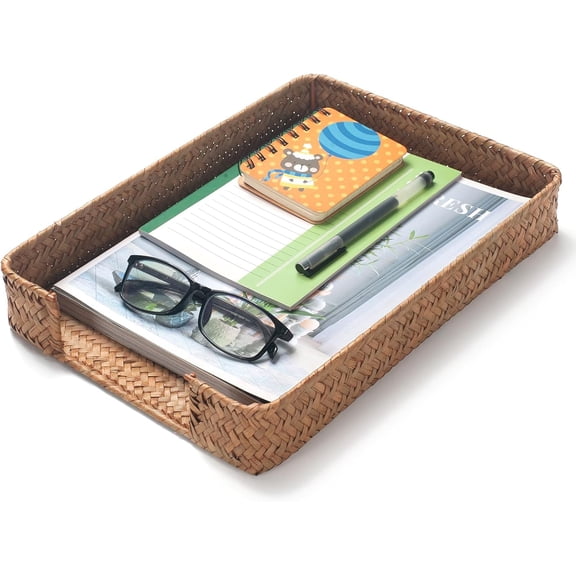 Seagrass Letter Tray for A4 File Woven Desk Tray Organizer for Paper Folder Mail Document Magazine Storage Basket for Office