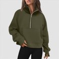 thumbnail image 2 of Godom Women's Sweatshirt Quarter-Zip V Neck Fleece Pullover Hoodie with Thumb Holes, 2 of 4