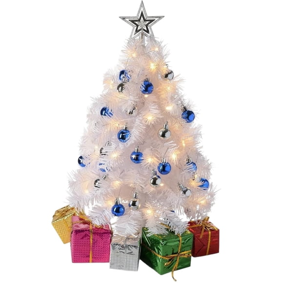 Árbol de Navidad PREXTEX Mini blanco de 58 cm con luces y adornos