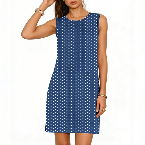 Vestido Casual Tops para las Mujeres Impresión Casual Cómodo sin Mangas Cuello Redondo Vestido sin Mangas Sólido para las Mujeres