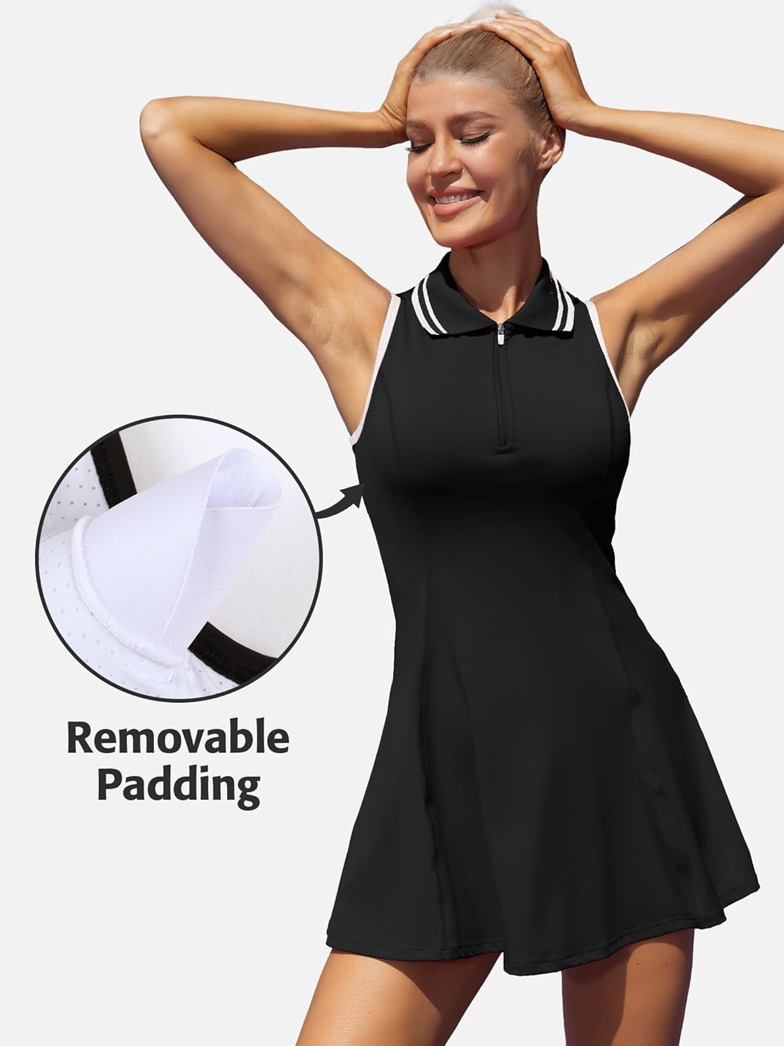 ALove Women Tennis Outfit Sports Dress Golf Exercise Dresses with Shorts and Pockets Polo Collar Zipper Athletic Dresses Tennis Dress