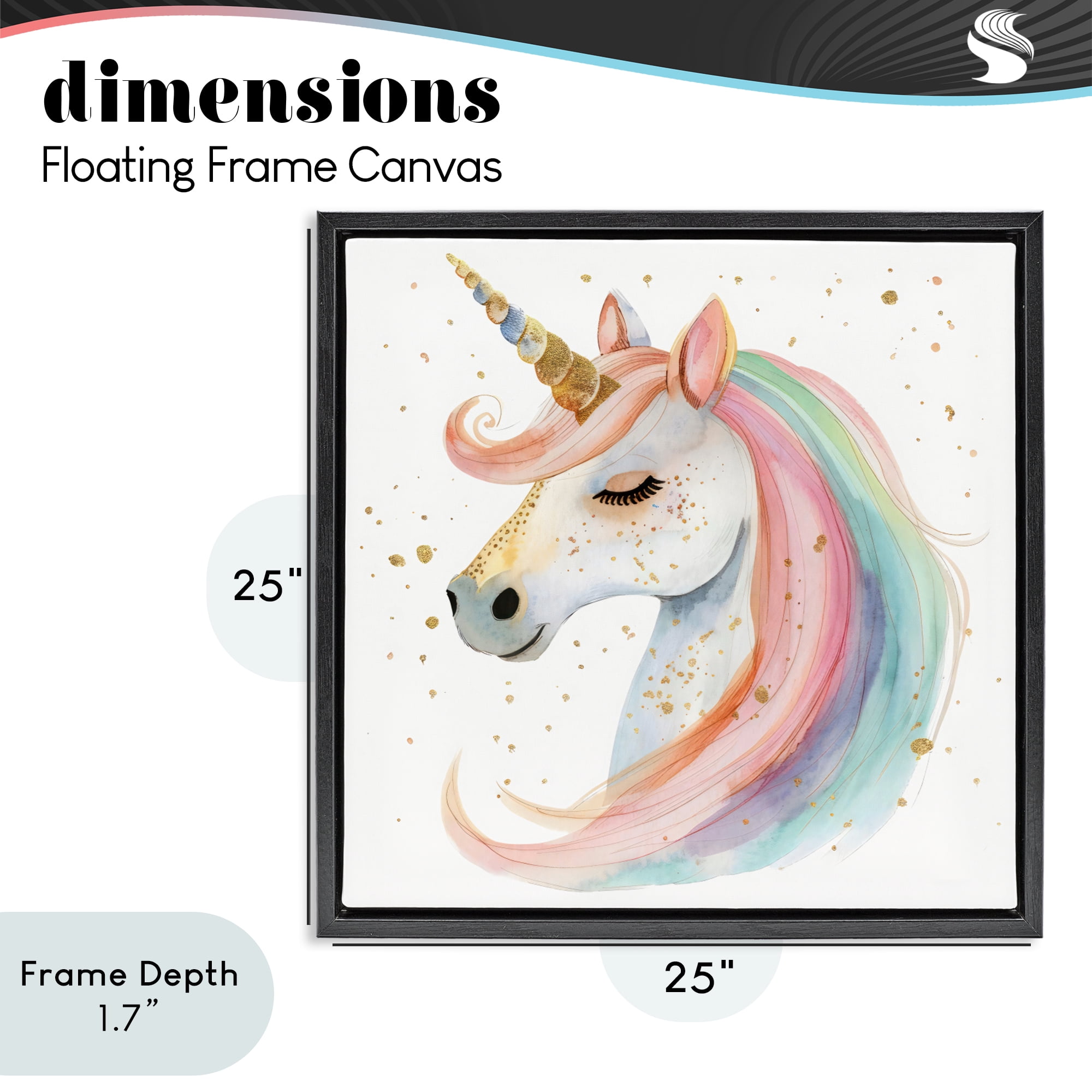 Stupell Industries Gold Speckled Pastel Unicorn Black Framed Floater Canvas Wall Art, design by Creative Studio
