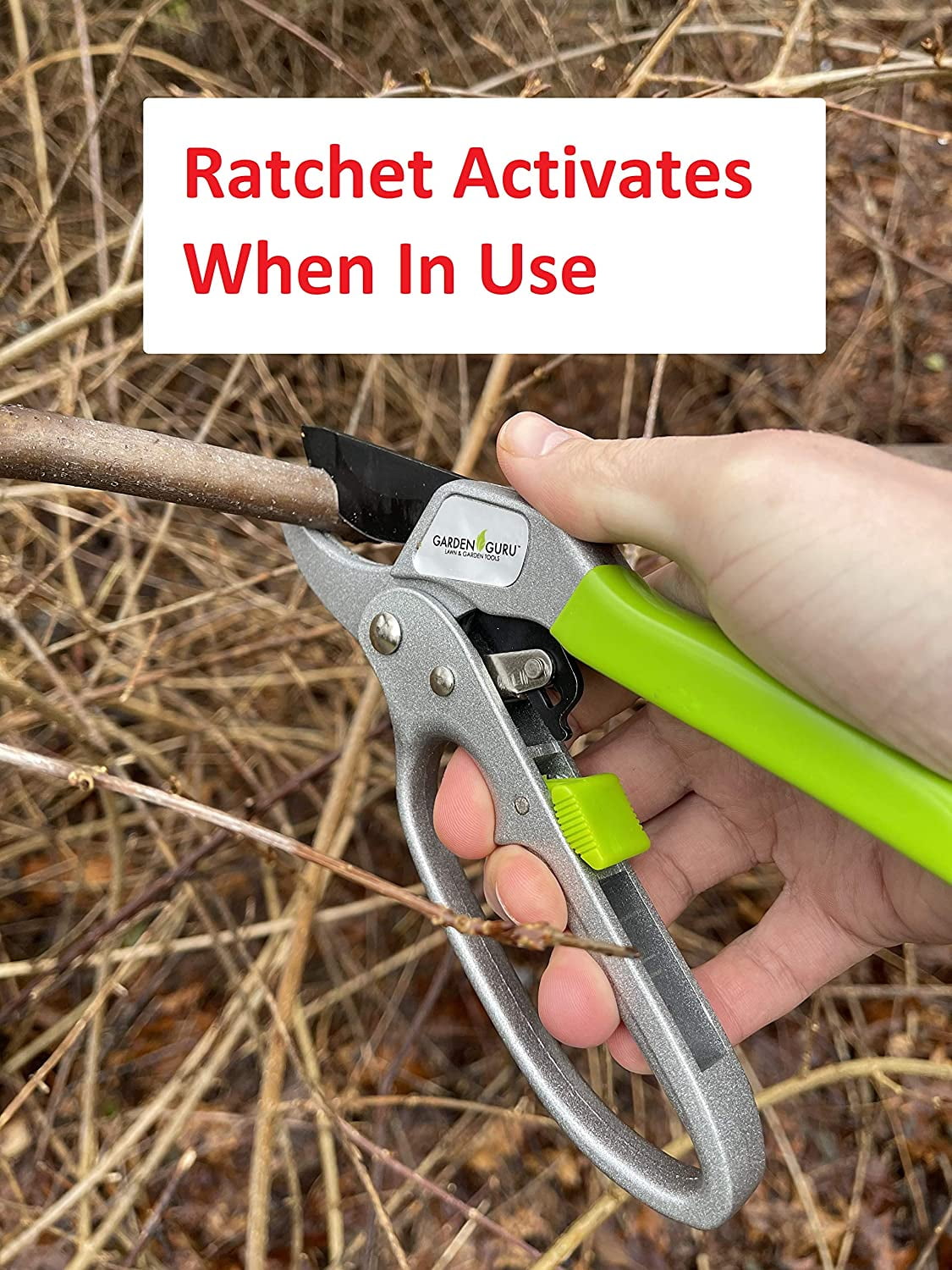 GARDEN GURU Ratchet Hand Pruning Shears - Professional Garden Clippers with Ergonomic Grip - Makes Tough Cuts Easy