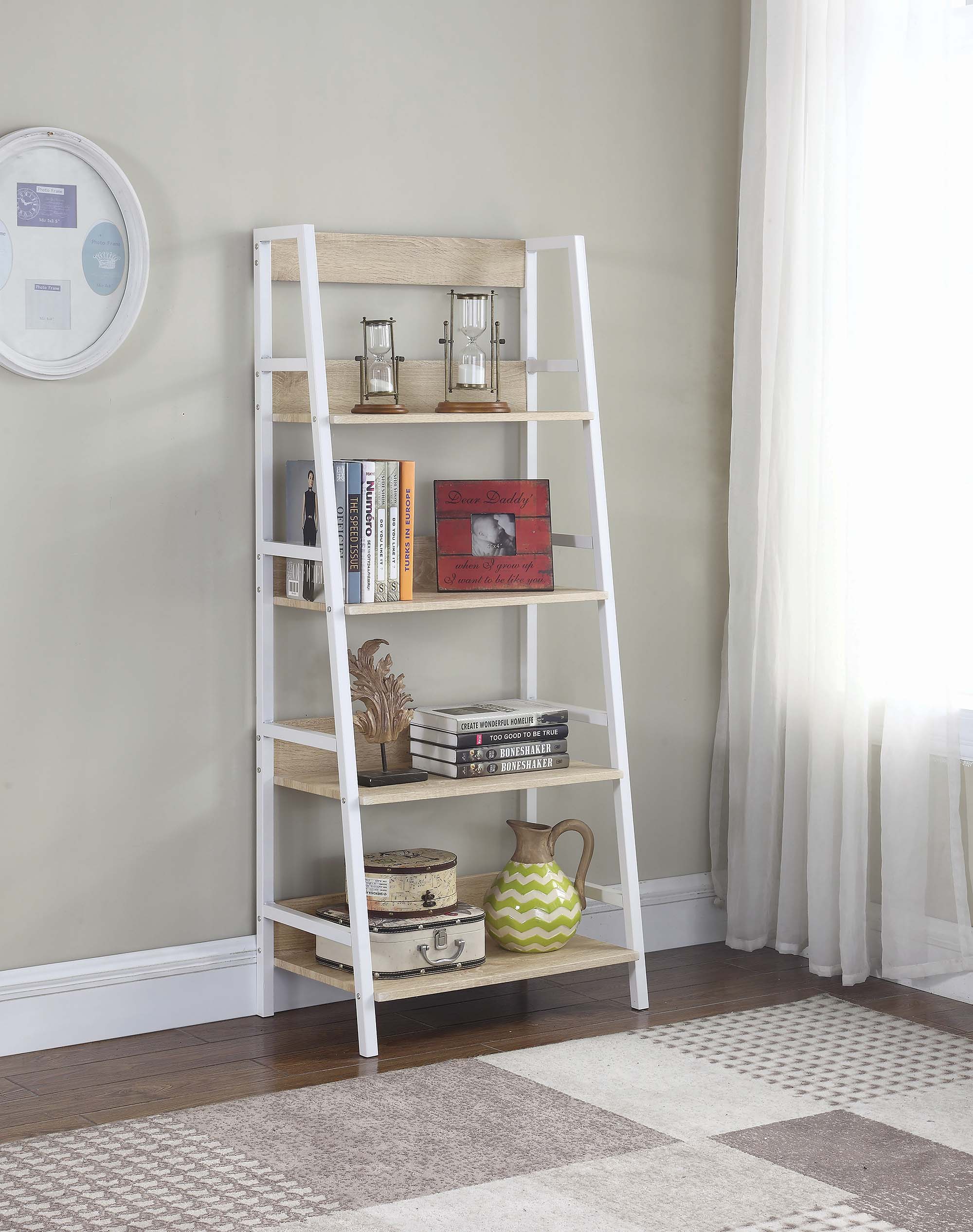 Crowley 4tier Ladder Bookcase Natural and WhiteColorWhite,Finish