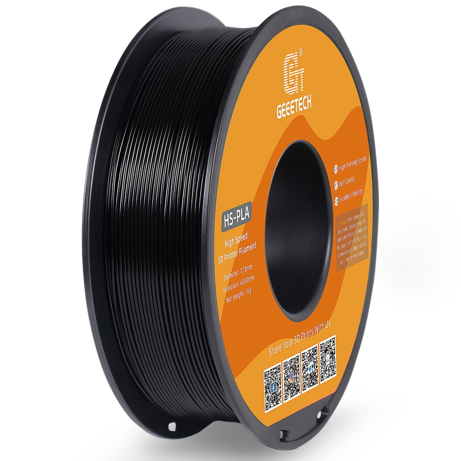 Geeetech 1.75mm PLA 3D Printer Filament, 10kg Spool (22lbs), Dimensional Accuracy +/- 0.03mm,Black