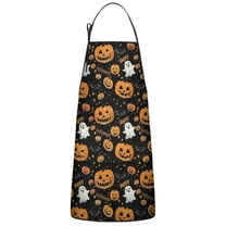 Happy Halloween Pumpkin Pattern Apron-Garden Aprons for Women with Pockets-Cotton Linen Waterproof Kitchen Cooking Gardening Aprons Adjustable for Kitchen,Cooking,BBQ and Salon 33"x27"