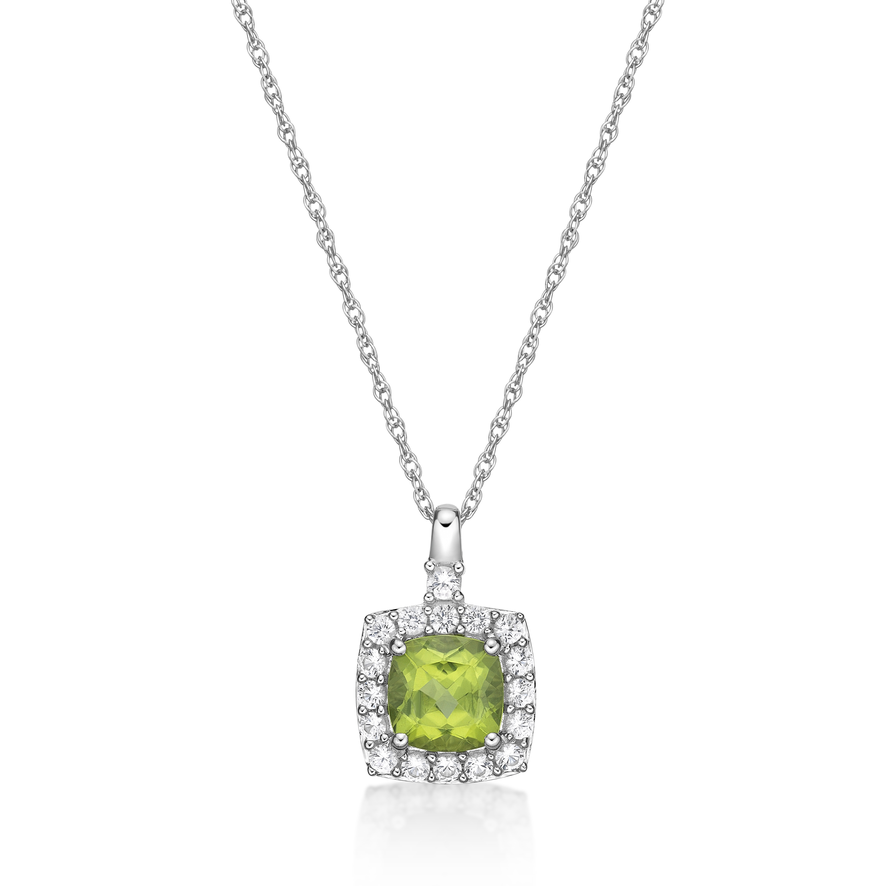 Jay Heart Designs 925 Sterling Silver Peridot and Created White Sapphire Pendant with 18" Chain