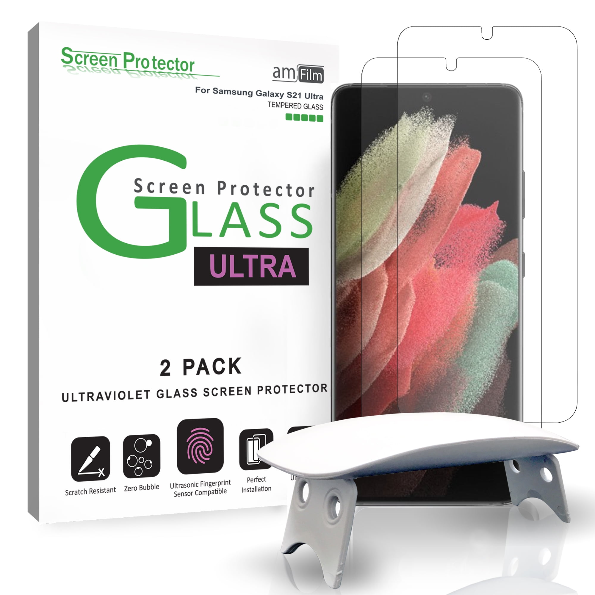 Galaxy S21 Ultra Screen Protector 9H Tempered Glass Scratch Resistant for Samsung Galaxy S21 Ultra 5G 3D HD Curved Ultrasonic Fingerprint Support 6.8 Screen Protector 2+2 Pack Bubble Free 