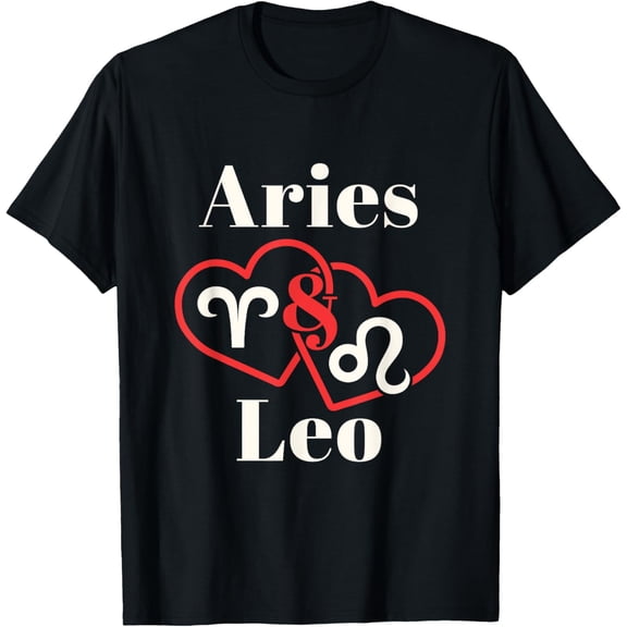 Aries Leo Zodiac Couples Astrology Heart Valentines Day T-ShirtBrand clothing, men and women can wear, black, white, gifts.