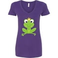 thumbnail image 3 of Inktastic Cute Frog, Green Frog, Crown, Frog Prince Women's V-Neck T-Shirt, 3 of 5