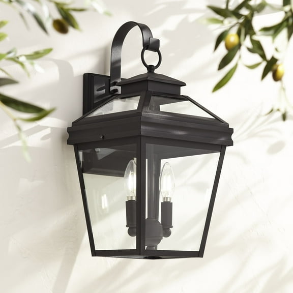 John Timberland Stratton Street Rustic Outdoor Wall Light Fixture Texturized Black 16 1/2" Clear Glass for Post Exterior Barn Deck House Porch Yard