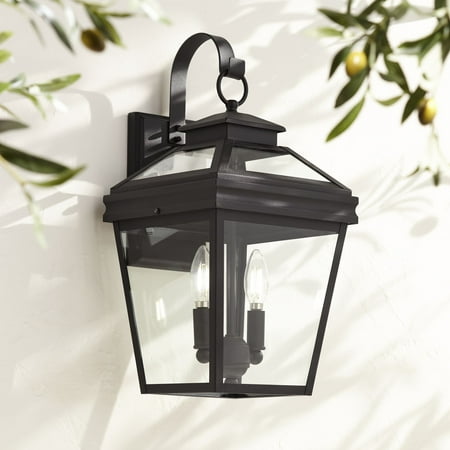 John Timberland Outdoor Wall Light Fixture Texturized Black Steel 16 1/2 Clear Glass Lantern for Exterior House Porch Patio