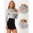 thumbnail image 2 of Camiseta de Fiesta con Purpurina para Mujer Camiseta de Cuello Alto Manga Larga Blusa Informal Plata S, 2 of 6