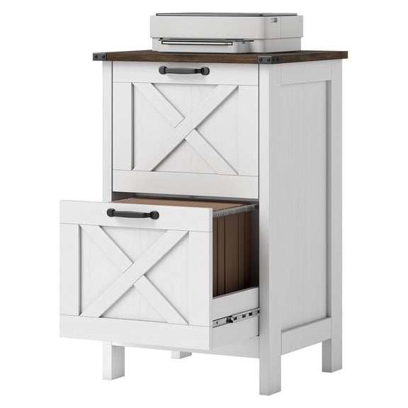 Rustic File Cabinet with 2 Drawers, Distressed White - A4/Letter Size Office Storage