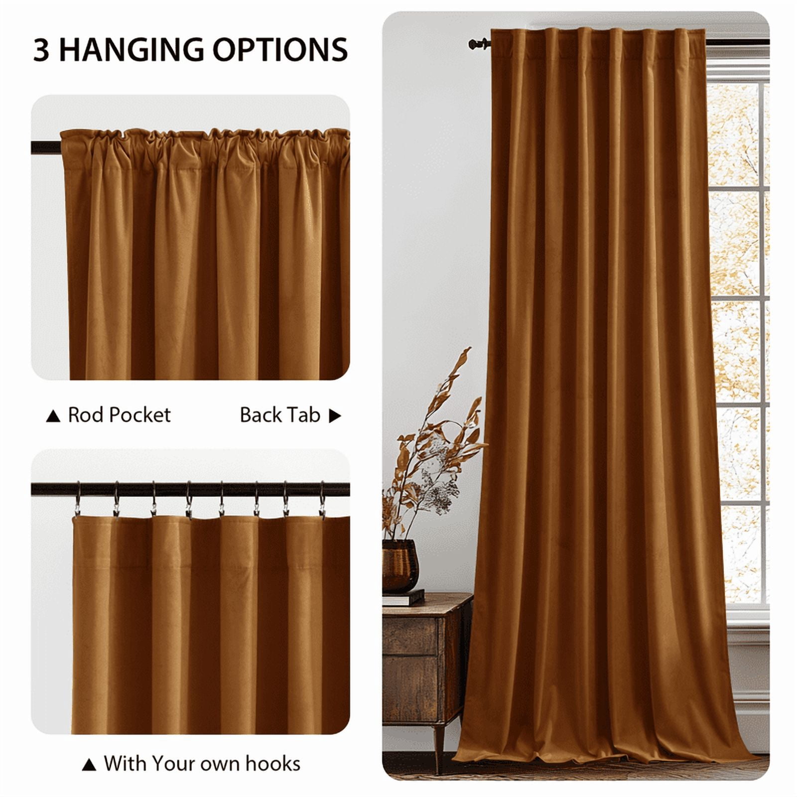 NICETOWN Velvet Blackout Curtains for Living Room, Thermal Insulated Luxury Drapes for Bedroom, Room Darkening Back Tab Velvet Window Treatments, Gold Brown, 52"x90", 2 Panels