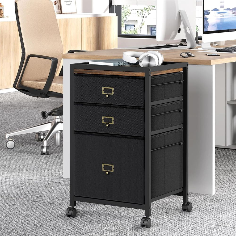 MIDOQIN 3 Drawers Mobile File Cabinet, Rolling Filing Cabinet Fits Letter Size or A4 Fabric Printer Stand, Small Storage Cabinet Under Desk for Home Office