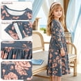 thumbnail image 4 of AmzBarley Girls Maxi Dress Long Sleeve Floral Casual Dresses 8-9 Years Gray Print, 4 of 7