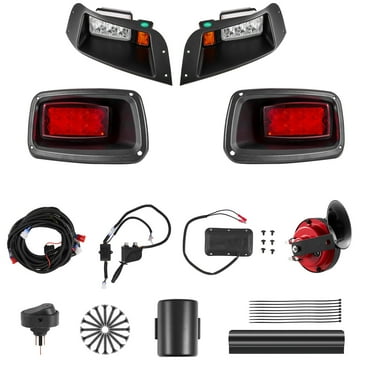 KFFKFF Golf Cart Light Kit, 12V LED Headlight and Tail Light Set with Wiring Harness, Turn Signals, Hazard Lights, Horn, Brake Pad, Zip Ties, ABS Housing, Compatible with EZGO TXT 1996-2013