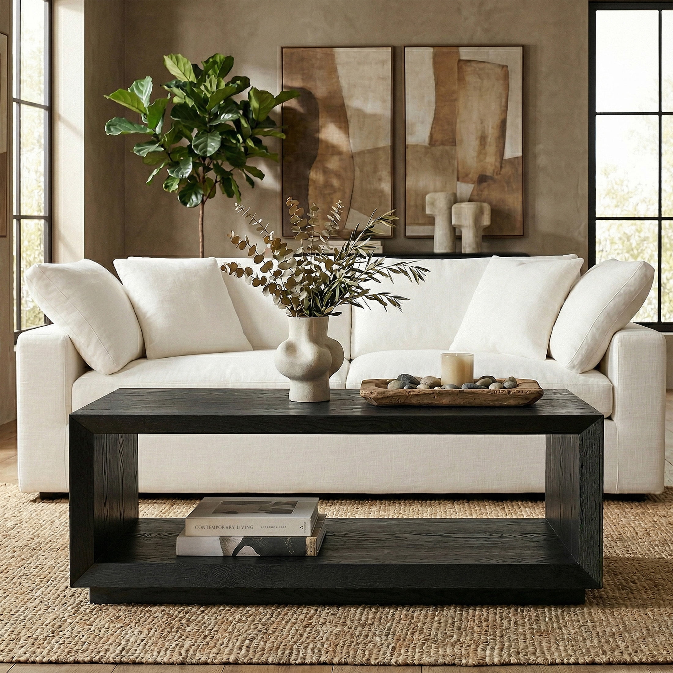 Evelyn&Zoe Tannen 48" Wide Rectangular Coffee Table, Black Grain