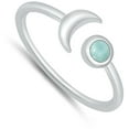 thumbnail image 4 of CHOOSE YOUR COLOR Open Moon Wrap Boho Larimar Ring .925 Sterling Silver Band Blue CZ Female Size 10, 4 of 4