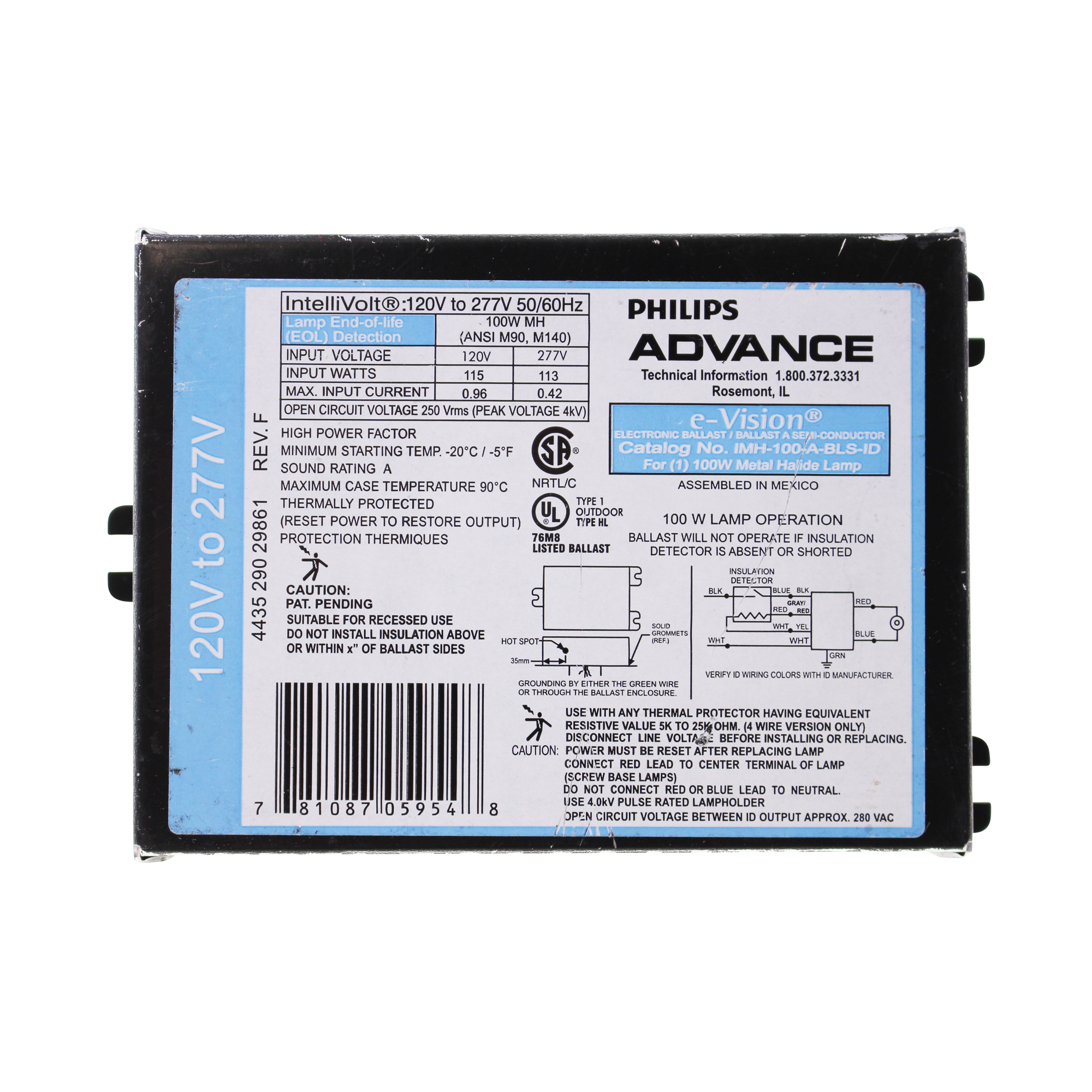 Advance Ballast IMH100ABLSID EVision Metal Halide Electronic