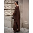 thumbnail image 4 of Coffee Brown Pleated Chiffon Maxi Dress With Batwing Sleeves Round Neck Flowy Elegant Vacation Party Dress, 4 of 7