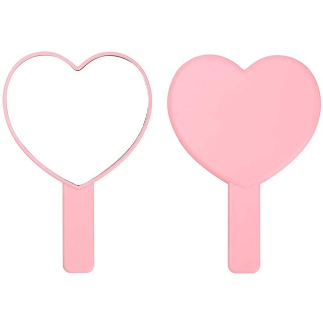 Heart-Shaped Travel Handheld Mirror, Cosmetic Hand Mirror With Handle Pink