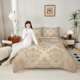 thumbnail image 4 of Erosebridal Baroque Gothic Print Comforter Sets King Size,Brown Boho Floral Comforters & Duvets,Modern Geometric Honeycomb Bedding King Comforter Set,Super Cozy Room Decorative Reversible,3-Piece, 4 of 7