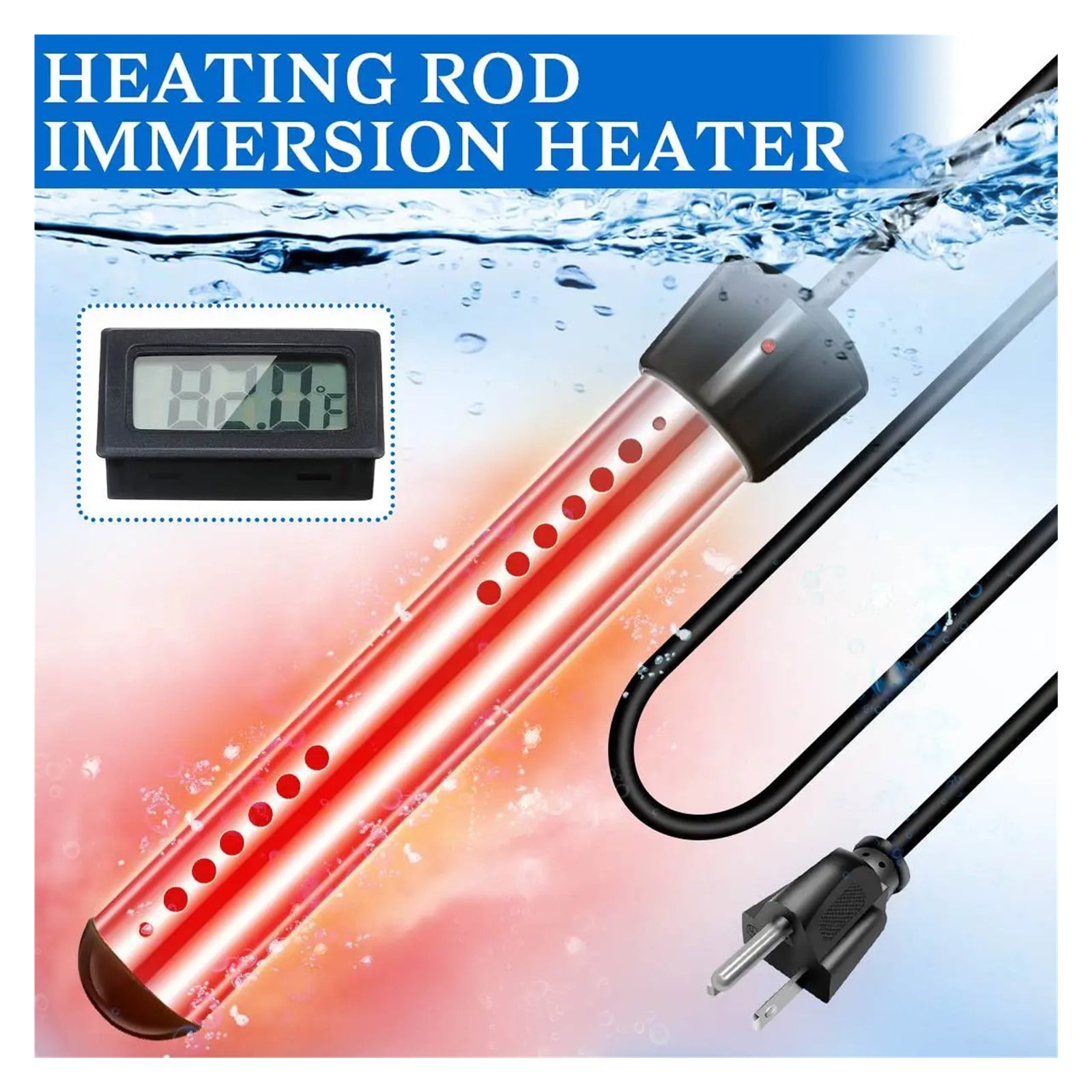 Portable Pool Water Heater 120V 1500W Immersion Electric Heater With Digital Thermometer For Inflatable Pool Bathtub ,Efficient & Durable Heating Element