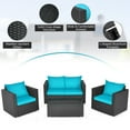 thumbnail image 3 of Gymax 4PC Rattan Patio Furniture Set Outdoor Wicker With Turquoise Cushion, 3 of 8