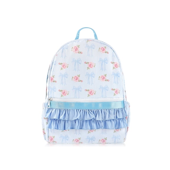 JKCCZLL Cross border cute bow floral backpack with cute pink ruffle decoration, large capacity portable student backpack,blue