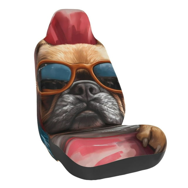 Lsque French Bulldog In Sunglasses Pattern Car Seat Covers for Front Seats , Waterproof Seat Covers for Cars, Sporty Front Seat Covers,Car Seat Cover Protector Front Seats