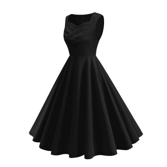 Htigea Vintage Prom Dress for Women Sleeveless Sweetheart Neck Cocktail Party Dresses Elegant Flare Swing Dresses Black,M