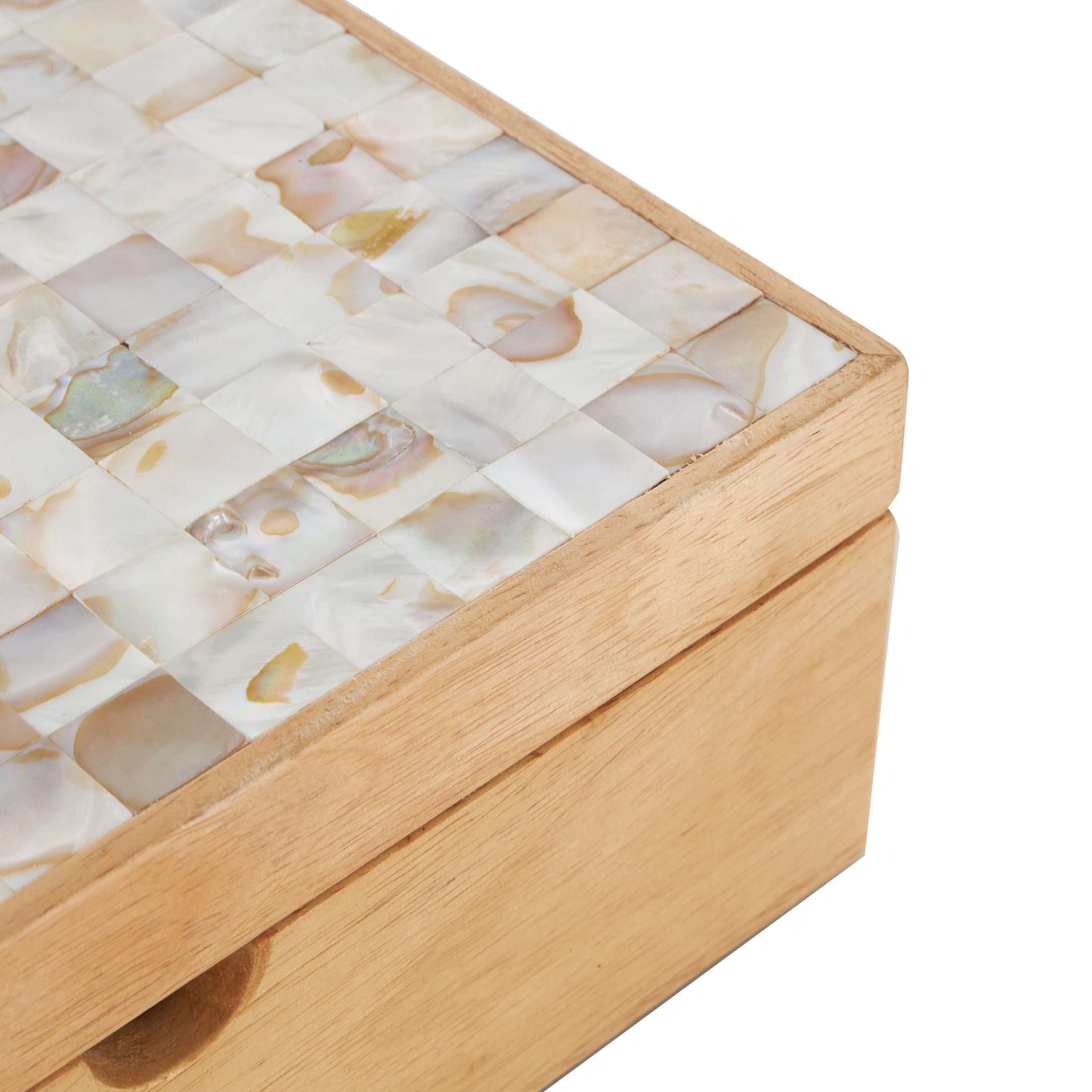 DecMode Handmade Storage Light Brown Wood Decorative Box with Seashell Tops, 2 Count