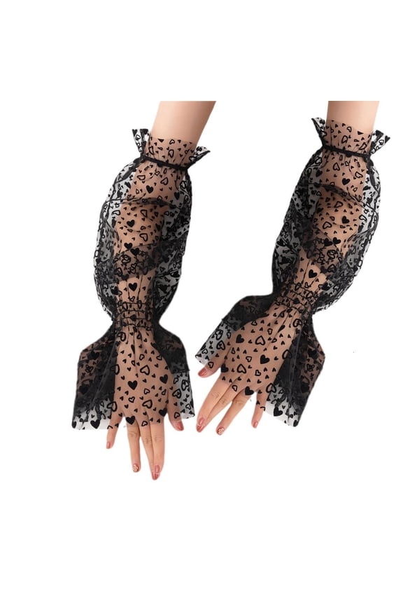 Black Hearts Meshes Sleeves Breathable Loose Oversleeves for Daily Wear and Perfect for Running and Picnics
