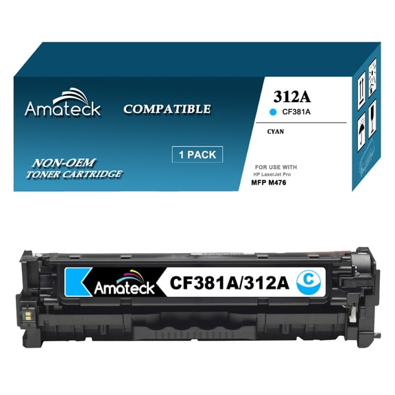 Amateck Compatible Toner Cartridge Replacement for CF381A (HP 312A) Cyan 1 Pack for Color LaserJet Pro MFP M476dn, Color LaserJet Pro MFP M476dw, Color LaserJet Pro MFP M476nw