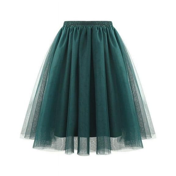 LNWUY Womens Midi Tutu Skirts Layered Tulle Skirt Elastic Waist A-Line Mesh Petticoat Princess Fluffy Skirt for Prom Tutu Skirt Mesh Skirt Green XL