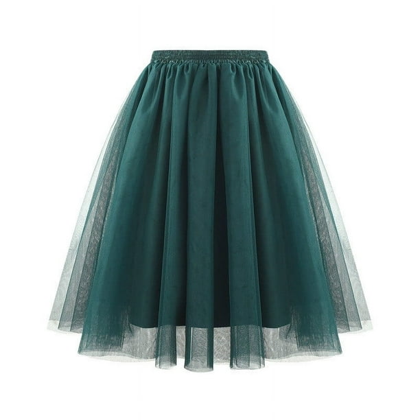 Karight Women Tutu Skirts High Waisted Knee Length Layered Party Midi Skirt Plus Size Tulle Dress Fashion Outfits