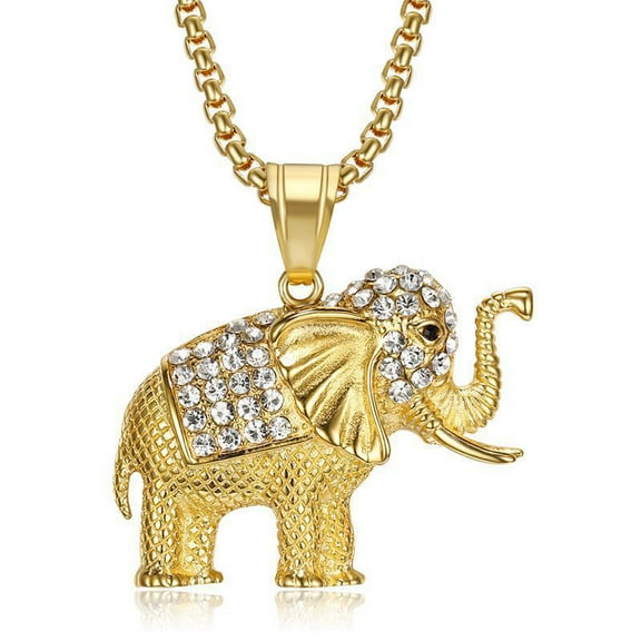 Hip Hop Iced Out Elephant Pendant Female 14K Yellow Gold Zirconia Animal Necklace for Women Men Luxury Golden Silver Color Jewelry Gift