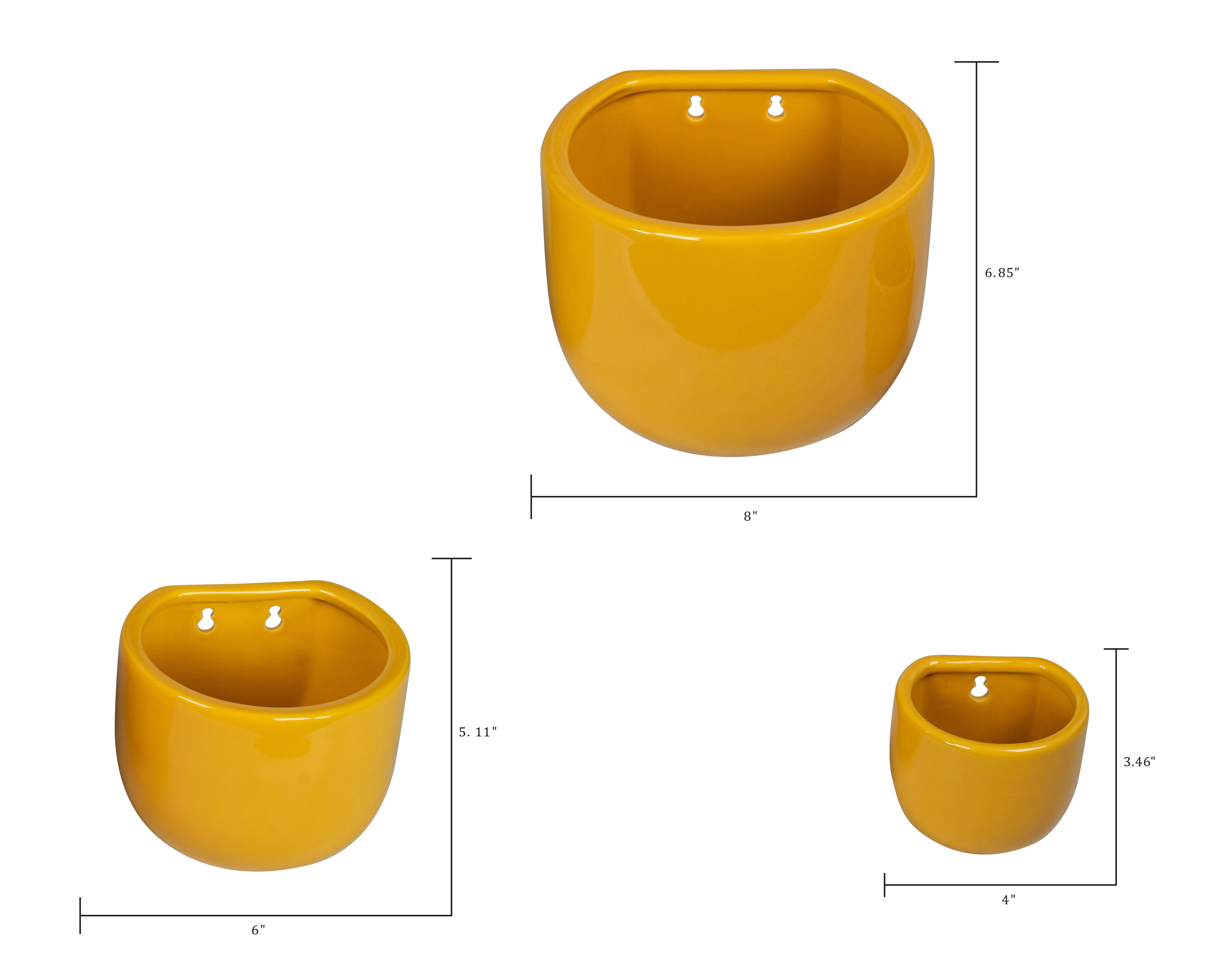 Better Homes & Gardens 4/6/8inch Wall Planters, Yellow, 3-Pack
