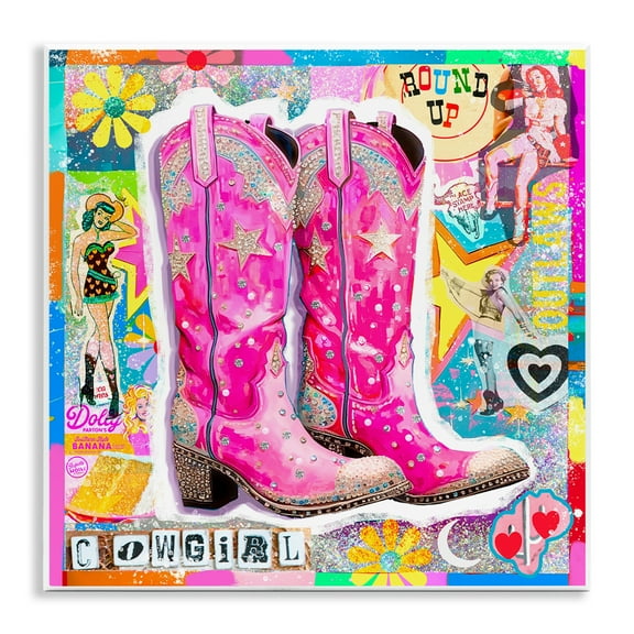 Stupell Industries Groovy Vintage Cowgirl Collage Abstract Painting Unframed Art Print Wall Art, 12 x 12